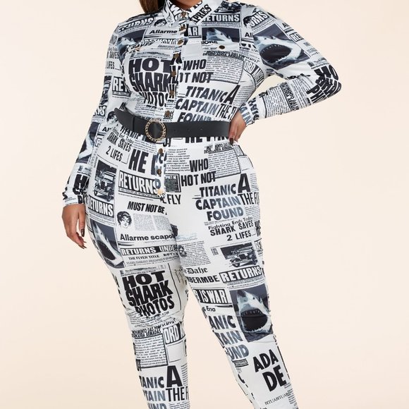 Newspaper Print Jumpsuit - Picture 1 of 3